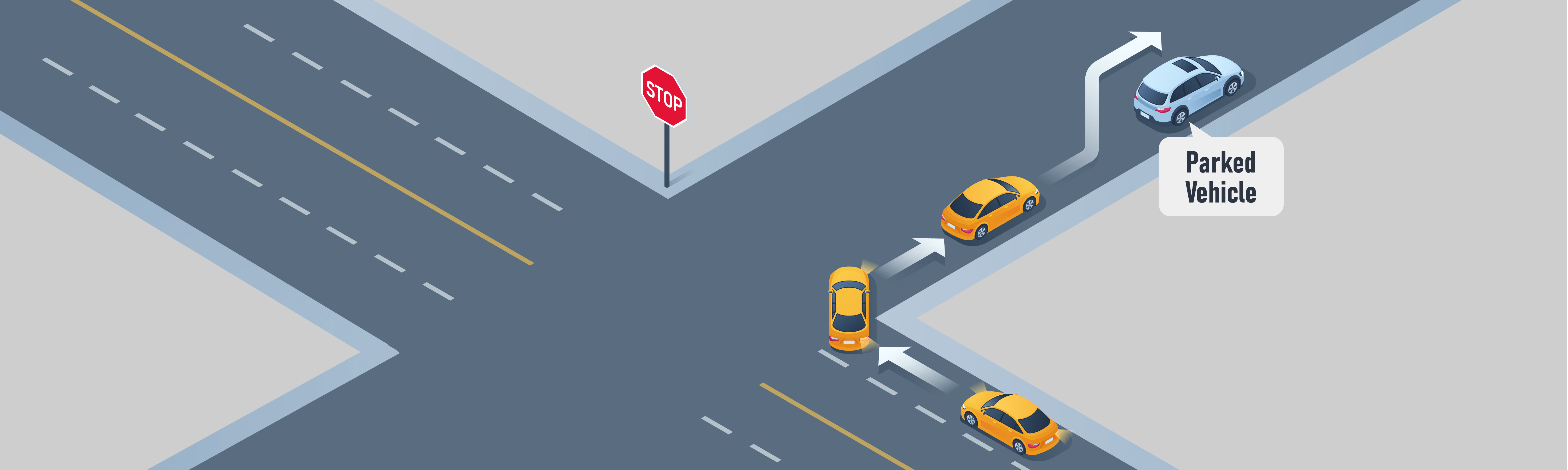 Driving Test Canada - Car Changing directions - How should you make a turn if there is a parked vehicle or obstruction present in the lane you are about to move into?